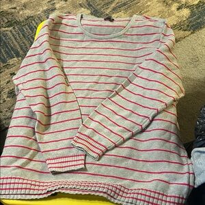 Talbots Light Gray and Red Striped Sweater
